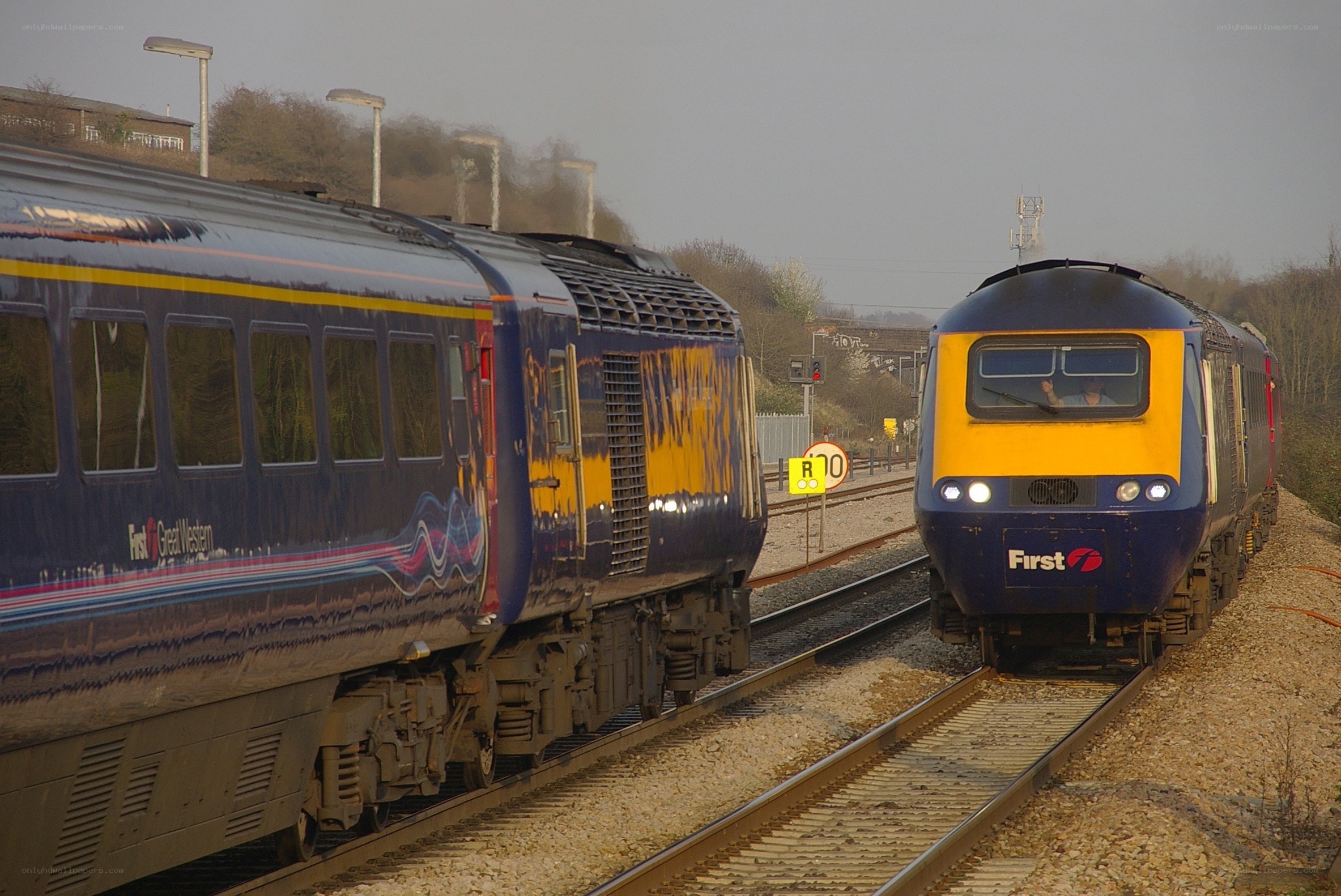 Two trains on parallel tracks