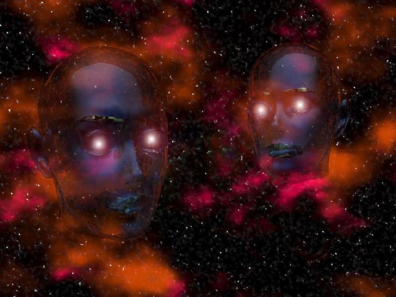 Two Translucent Heads in Space