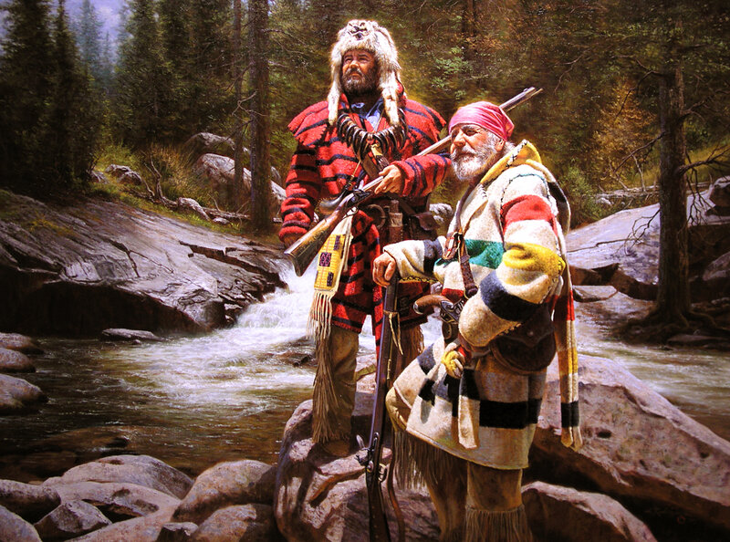 Two trappers by a river