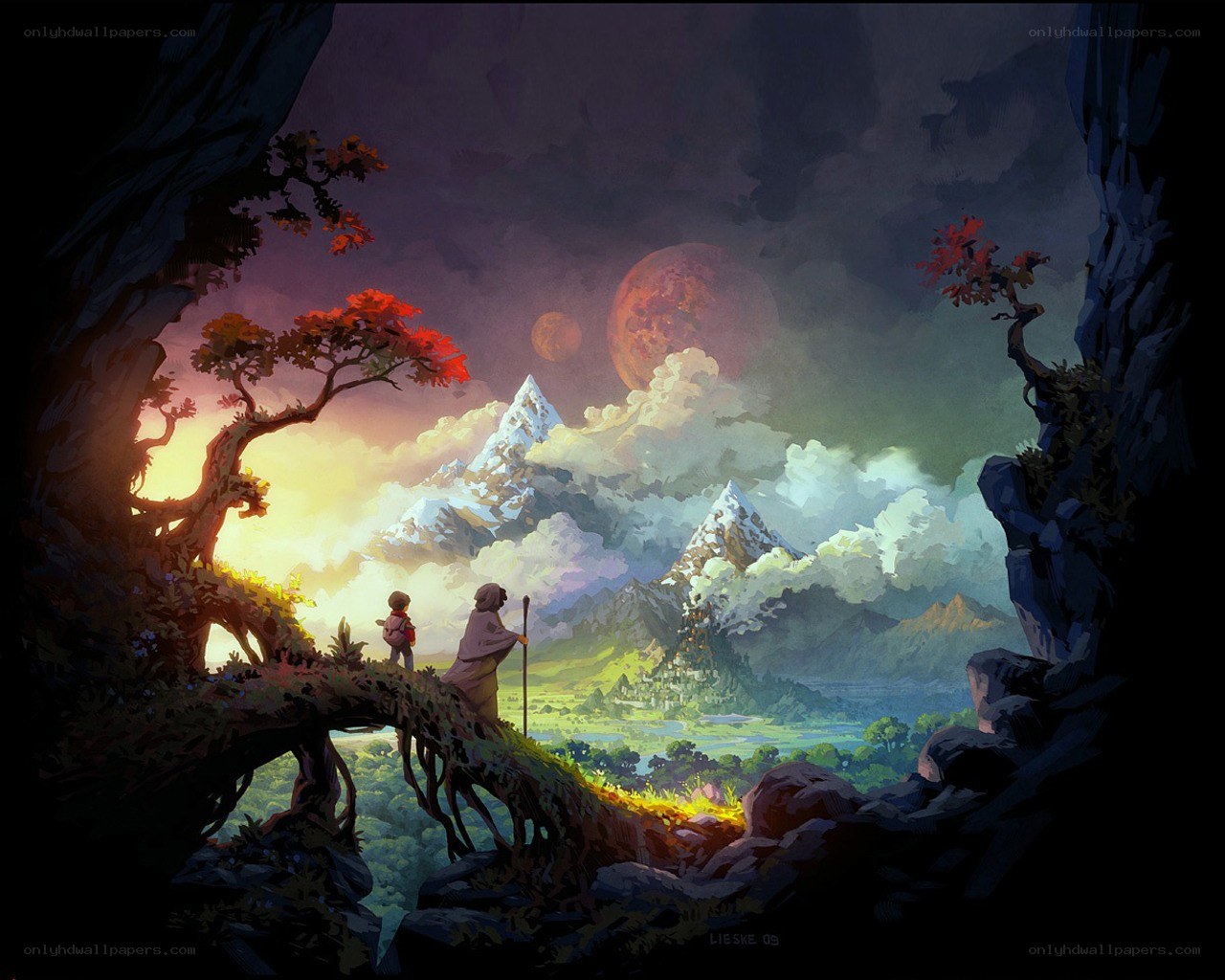 Two travelers on a mountain path