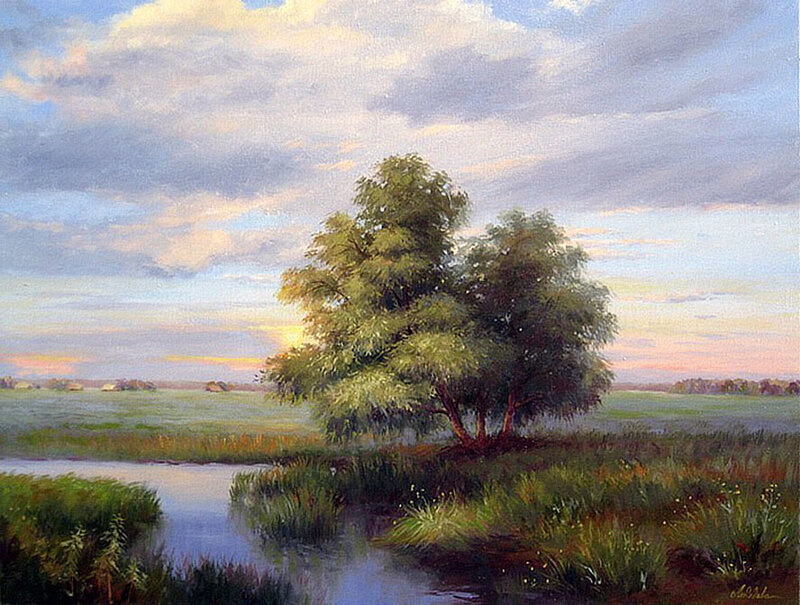 Two Trees by a Stream