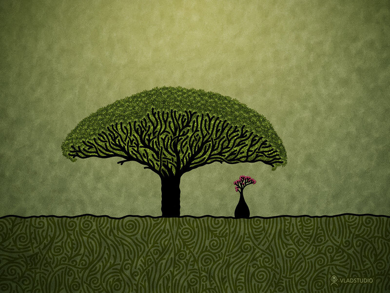 Two Trees in a Green Landscape