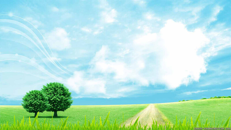Two Trees in Field — Green, Serene, Afternoon, Digital Art