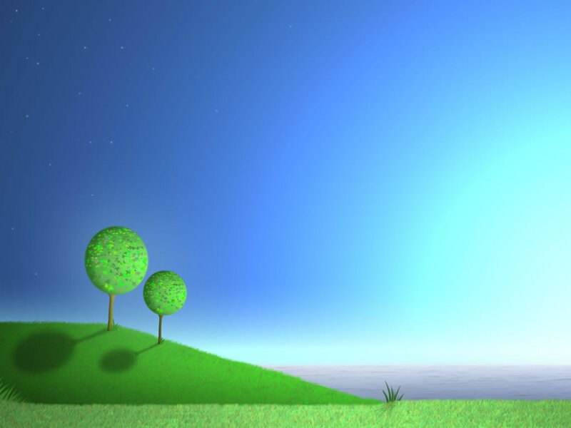 Two Trees on a Hill — Green, Serene