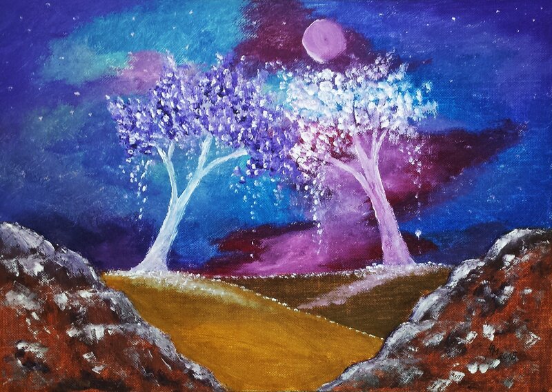 Two Trees under Moonlight