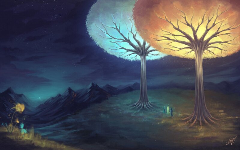 Two Trees with Glowing Canopies