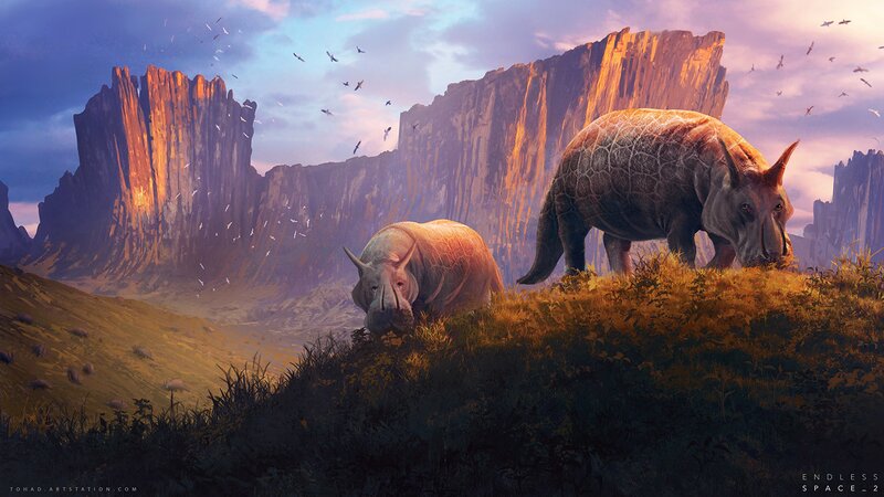Two Triceratops Dinosaurs — Purple
