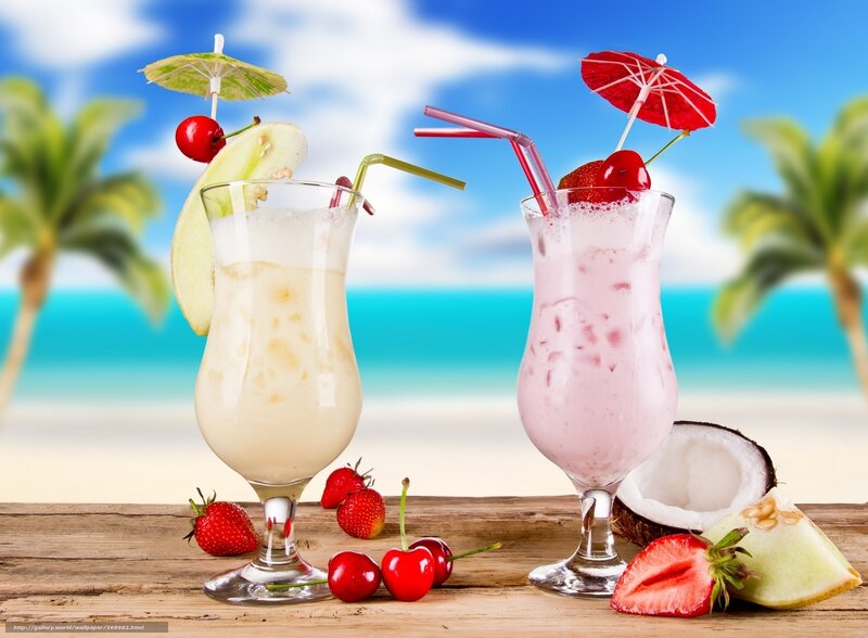 Two Tropical Drinks — Blue, Afternoon, Photograph