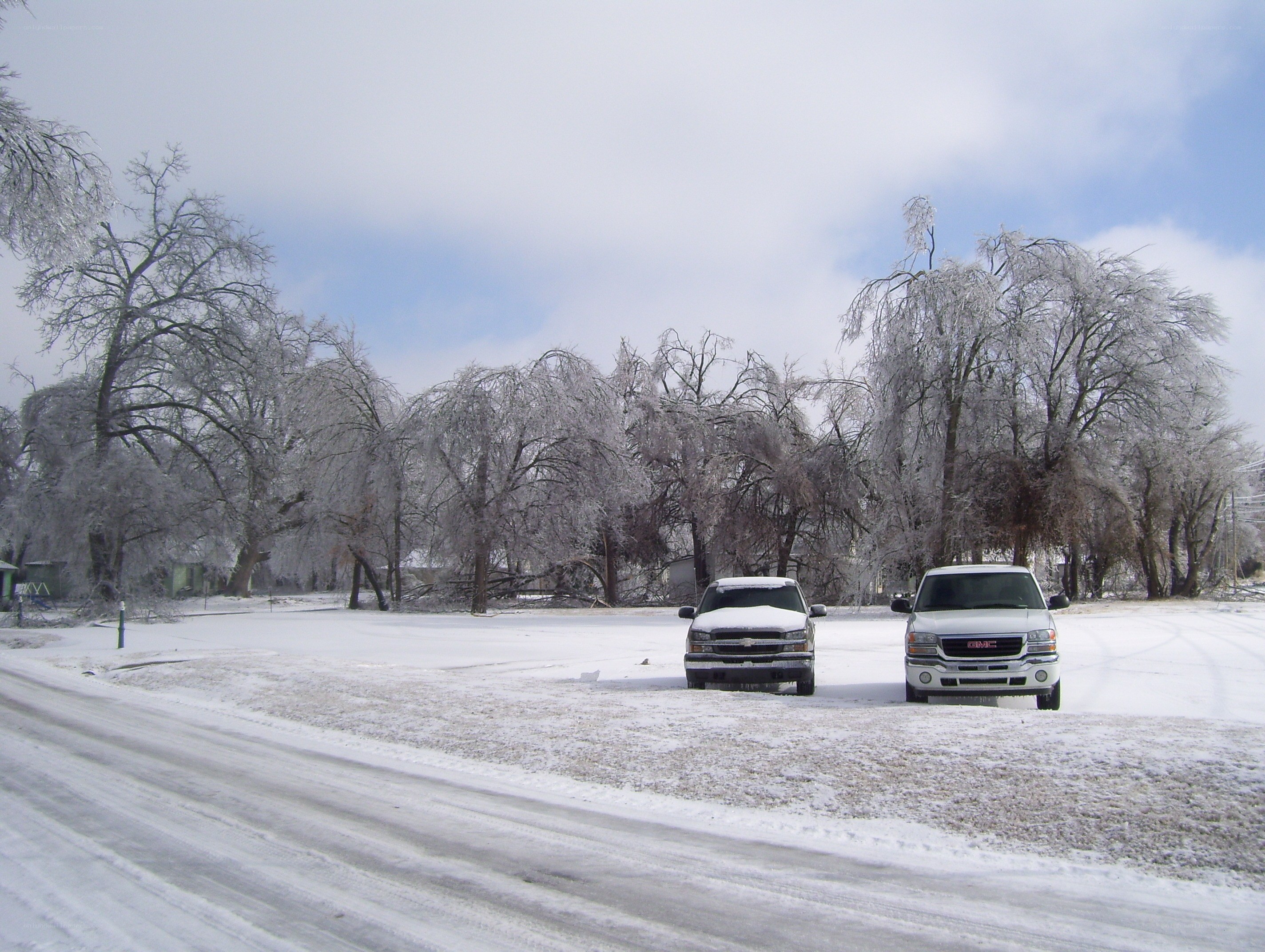 Two trucks in a snowy landscape