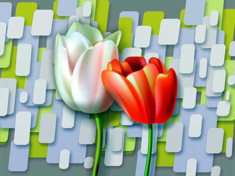 Two Tulips on Patterned Background — Red
