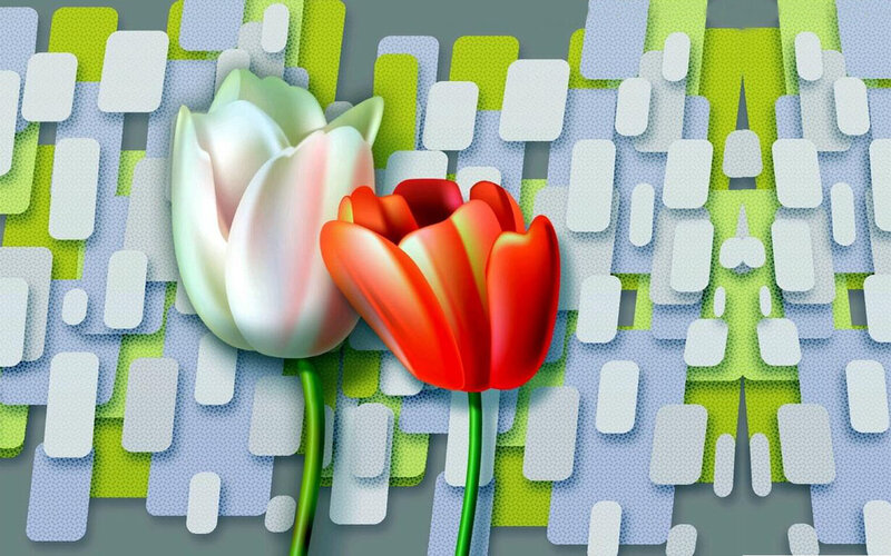 Two Tulips on Patterned Background