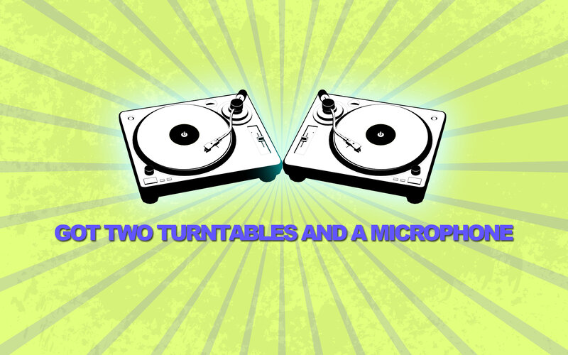 two turntables and a microphone