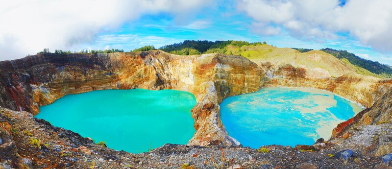 Two turquoise crater lakes