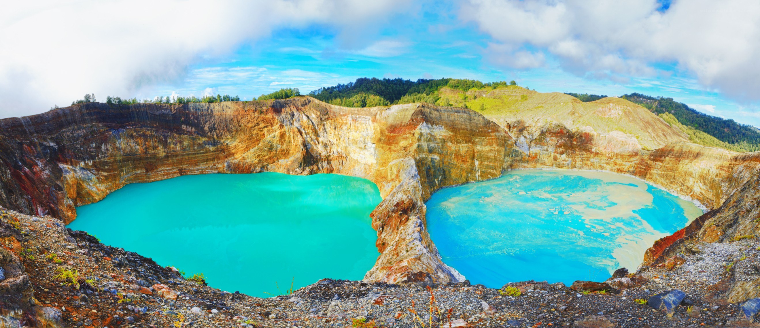 Two turquoise crater lakes