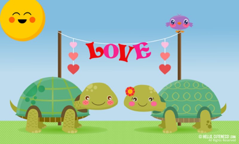 Two Turtles under Love Banner