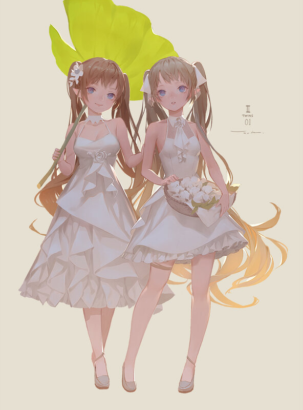 Two Twin Girls — White