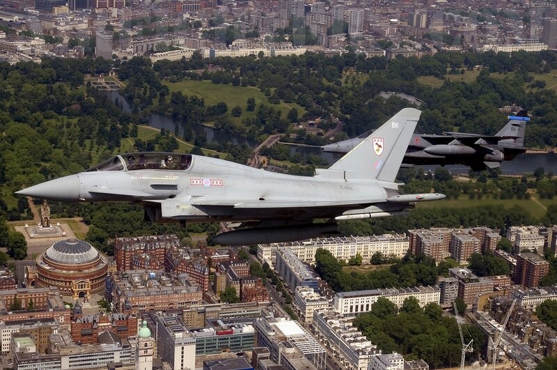 Two Typhoon jets over London