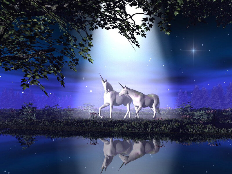 Two Unicorns at Night — Blue