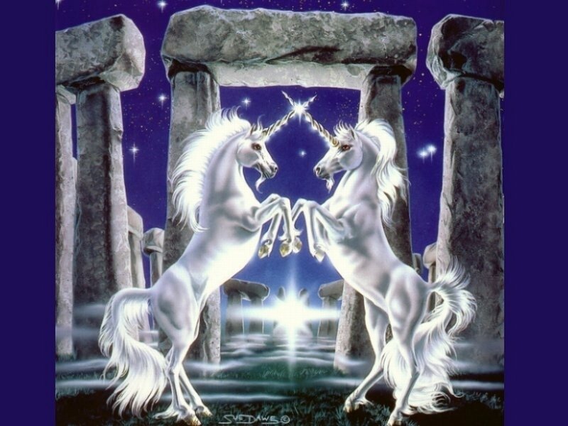 Two unicorns at Stonehenge