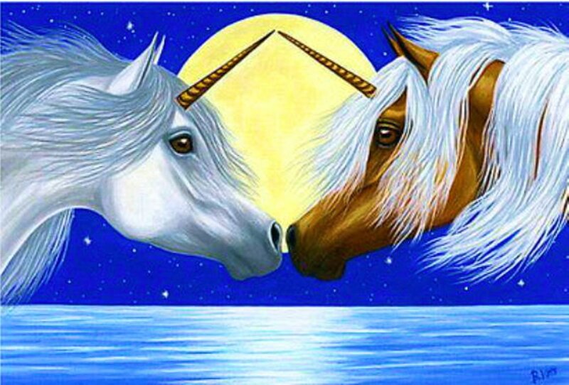Two Unicorns Facing — Blue