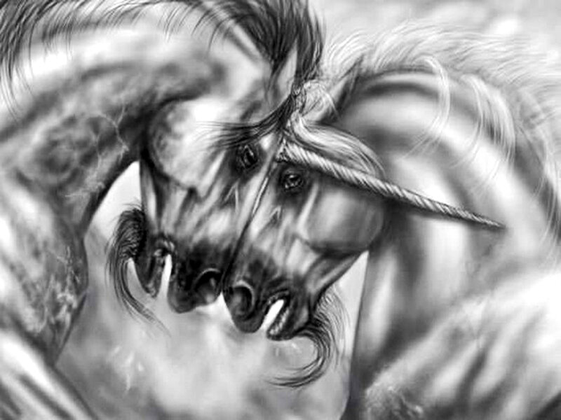 Two Unicorns Facing Each Other — Black
