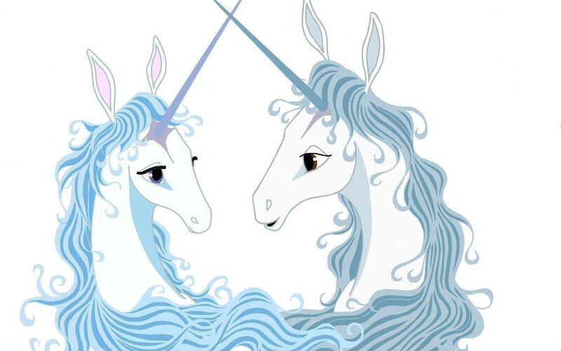 Two Unicorns Facing Each Other — Blue