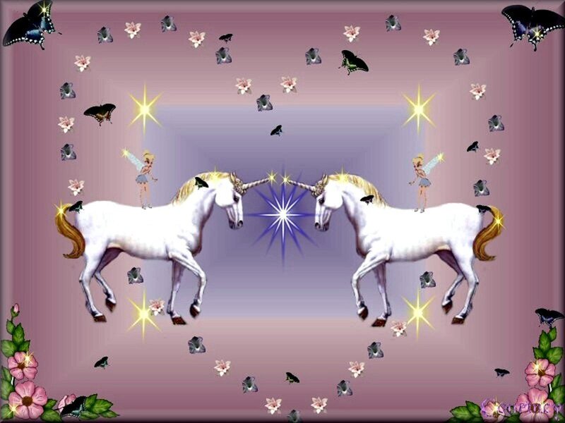 Two Unicorns Facing Each Other
