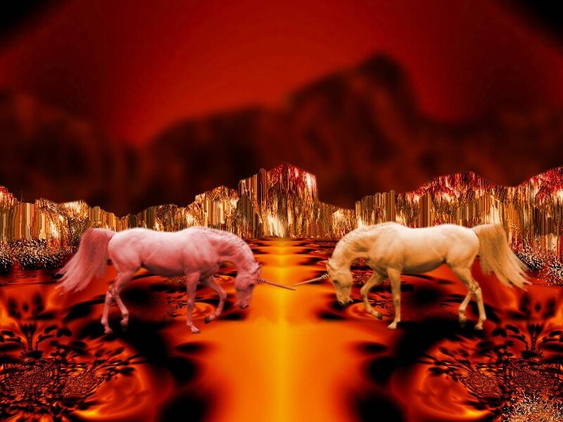 Two Unicorns Facing