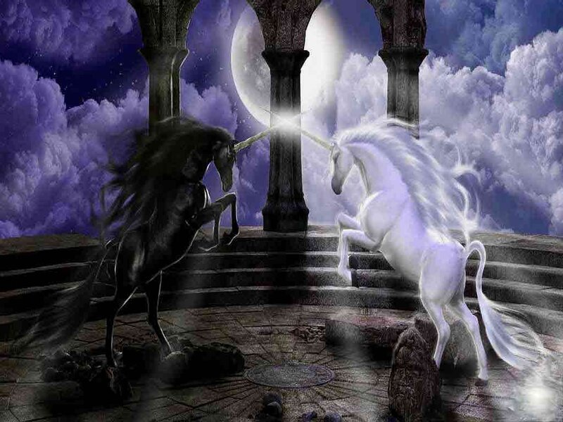 Two Unicorns Fighting — Purple