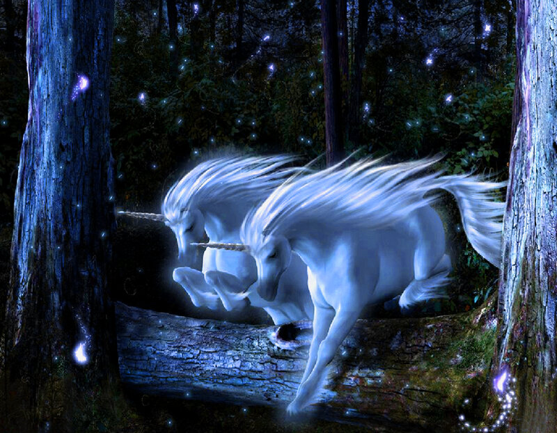 Two Unicorns in Forest — Blue