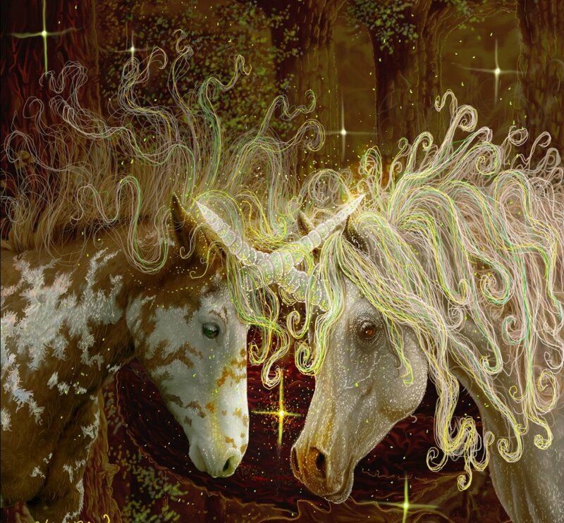 Two Unicorns in Forest — Brown