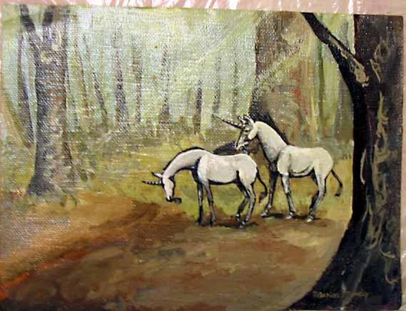 Two Unicorns in Forest — Green