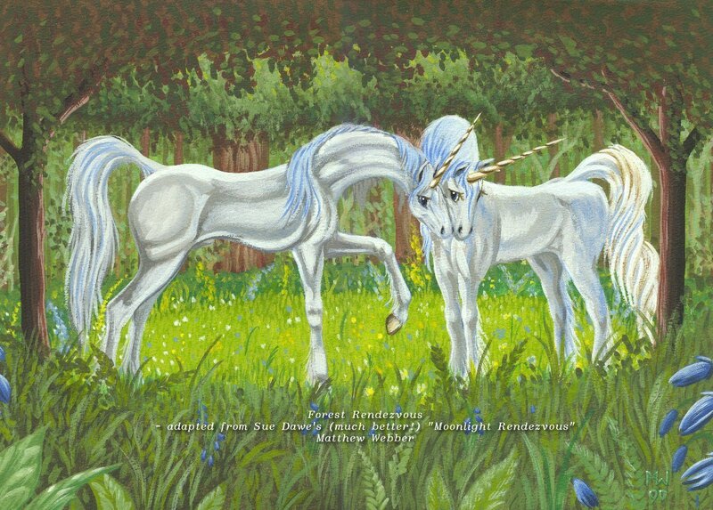 Two Unicorns in Forest