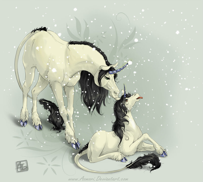 Two Unicorns in Snow