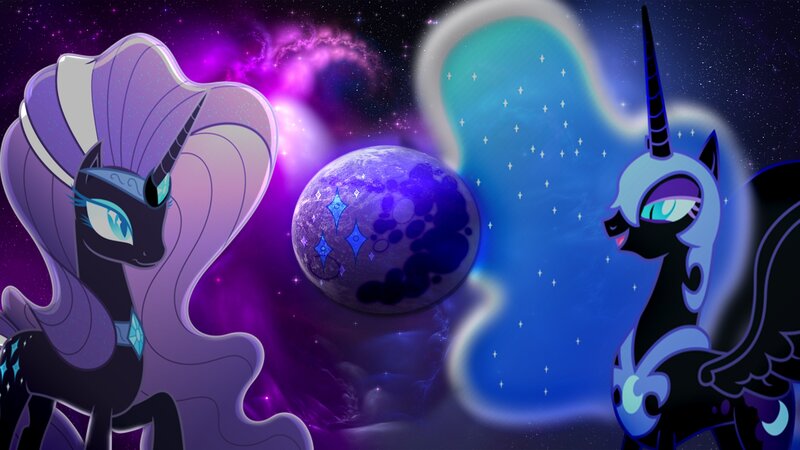 Two Unicorns in Space — Purple, Dramatic