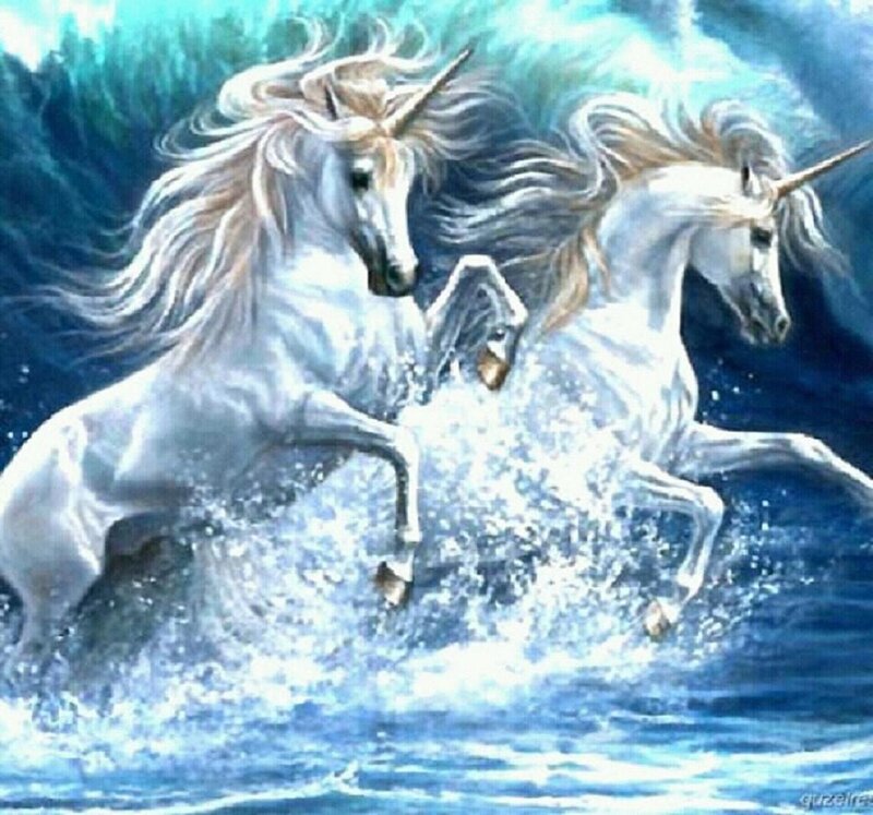 Two Unicorns in Water — Blue