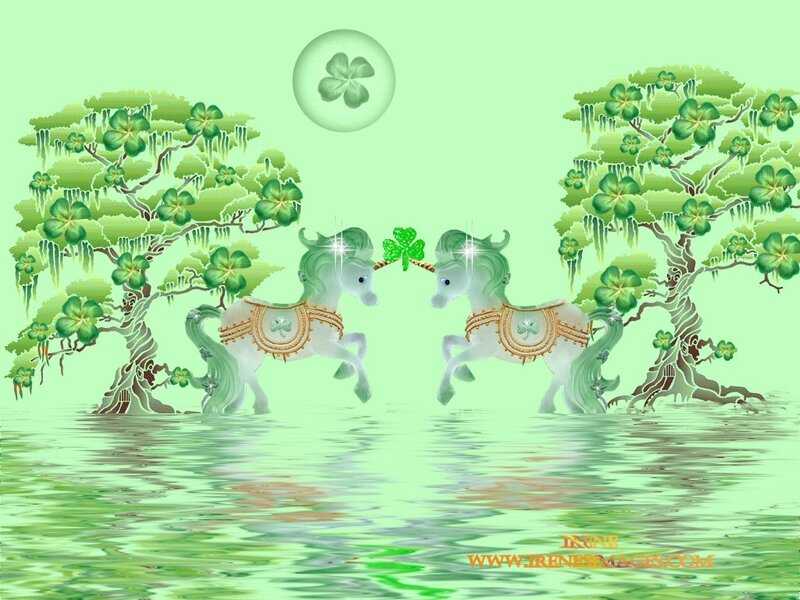 Two Unicorns in Water — Green