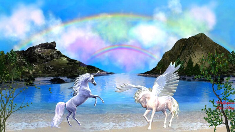 Two Unicorns on Beach