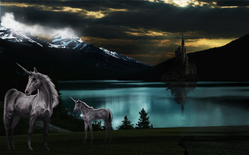 Two Unicorns on Grass