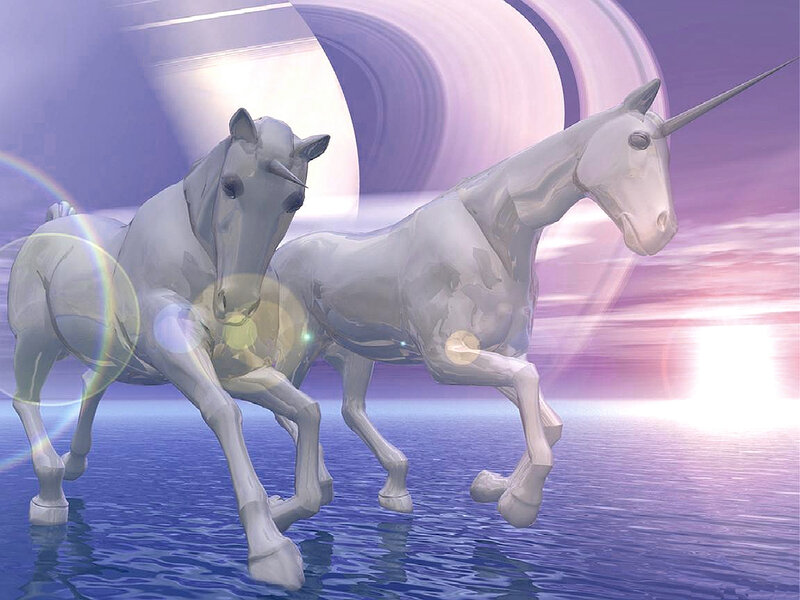 Two unicorns on water