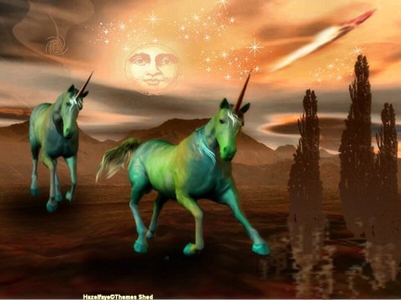 Two Unicorns Running — Green