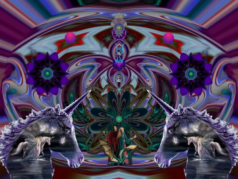 Two Unicorns with Figures