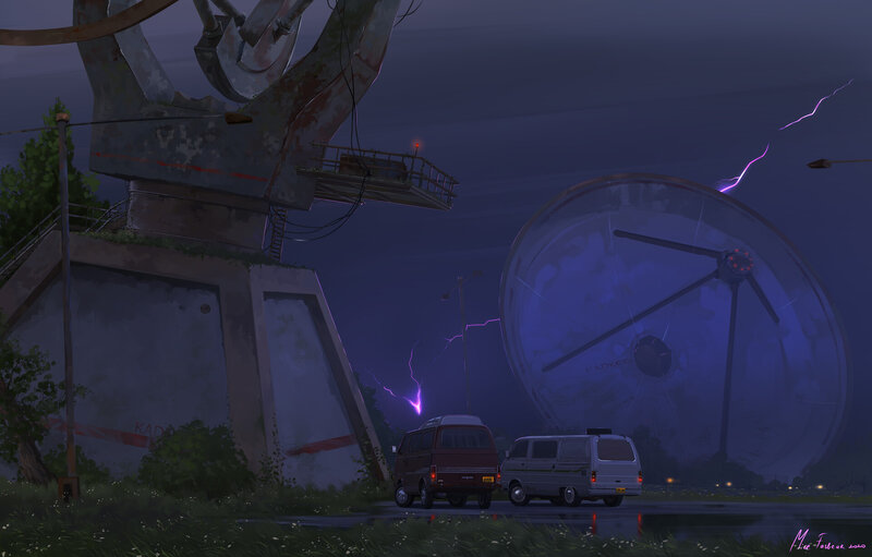 Two Vans at Night