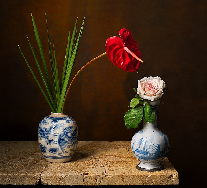 Two Vases with Flowers — Brown