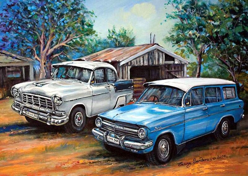 Two Vintage Cars — Blue