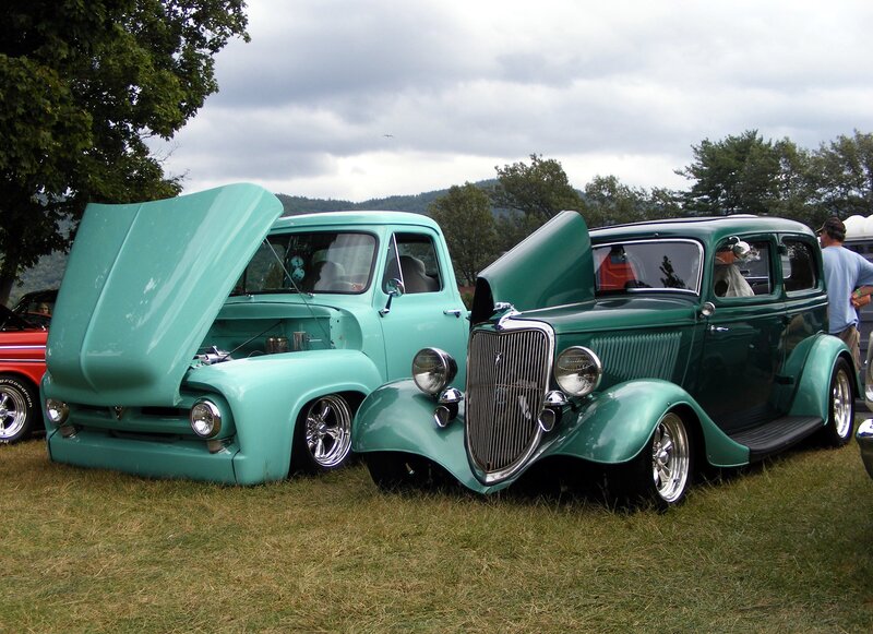 Two Vintage Cars — Green, Outdoor