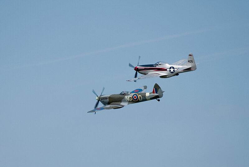 Two Vintage Fighter Planes — Blue, Calm