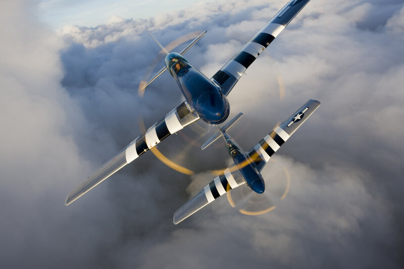 Two Vintage Fighter Planes — Blue, Dramatic