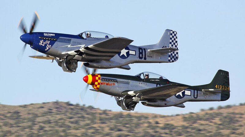 Two Vintage Fighter Planes — Blue, Dynamic, Afternoon, Photograph, Aircraft, Pilots