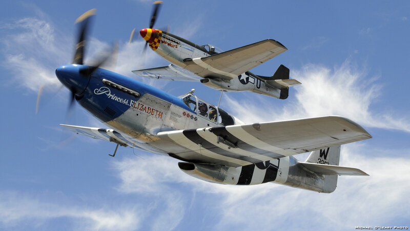 Two Vintage Fighter Planes — Blue, Dynamic, Afternoon, Photograph, Aircraft, Sky
